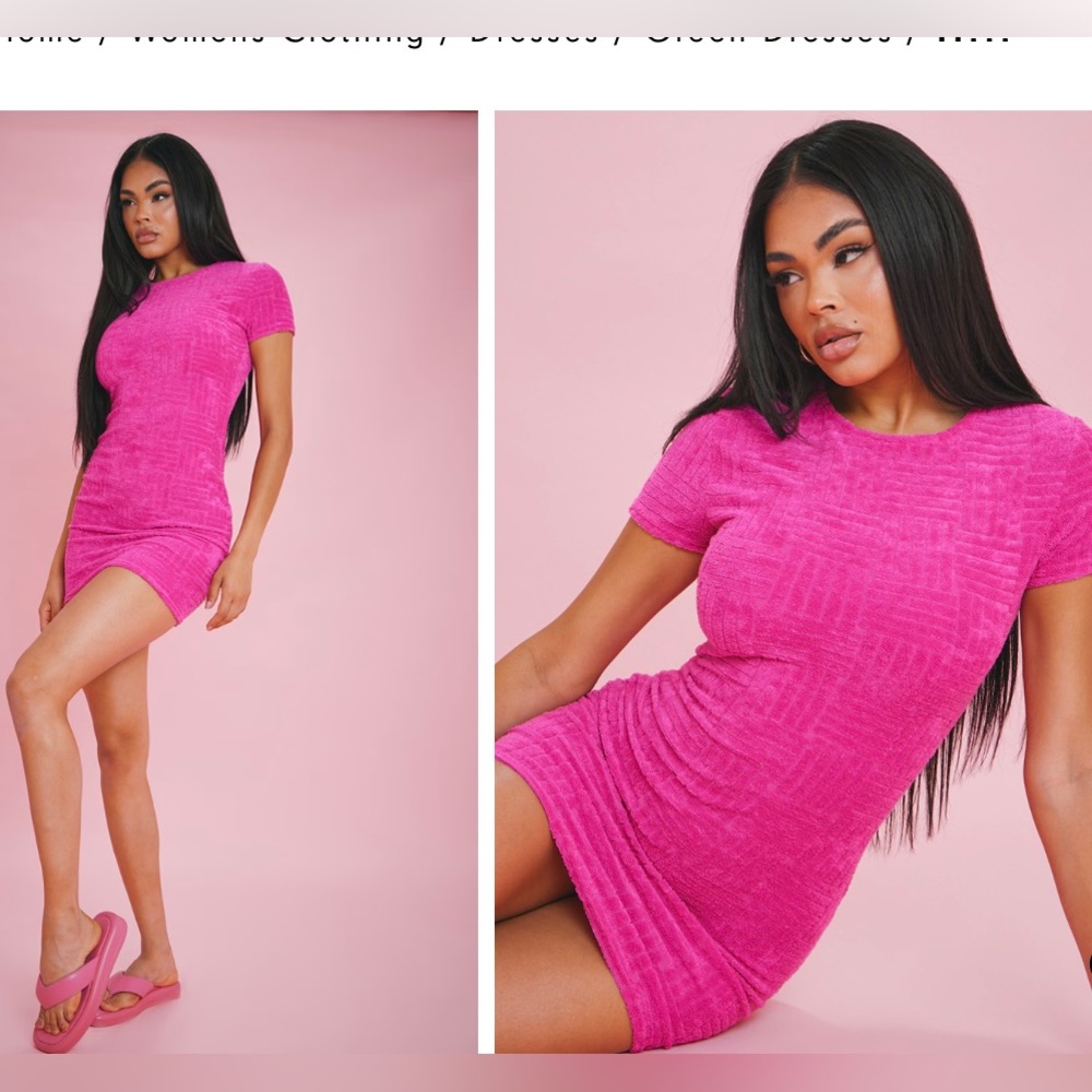 PrettyLittleThing Hot Pink Abstract Towelling Cap Sleeve
Dress, US size 4, w tag